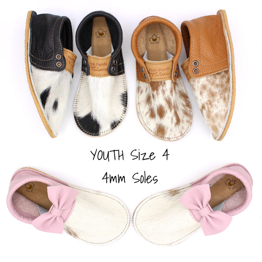 Hair Hide Mocs - YOUTH - Size 4 (4mm Sole)